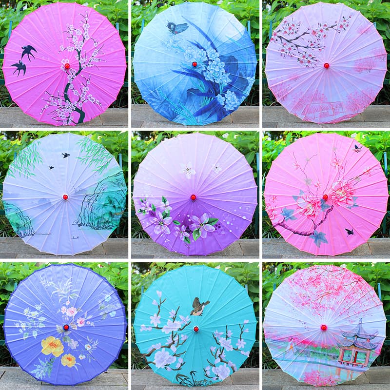 Printed silk umbrellas for dance, imitation oiled paper umbrellas, cheongsams for fashion shows, Hanfu for photoshoots, ceiling decorations, craft umbrellas, retro style.