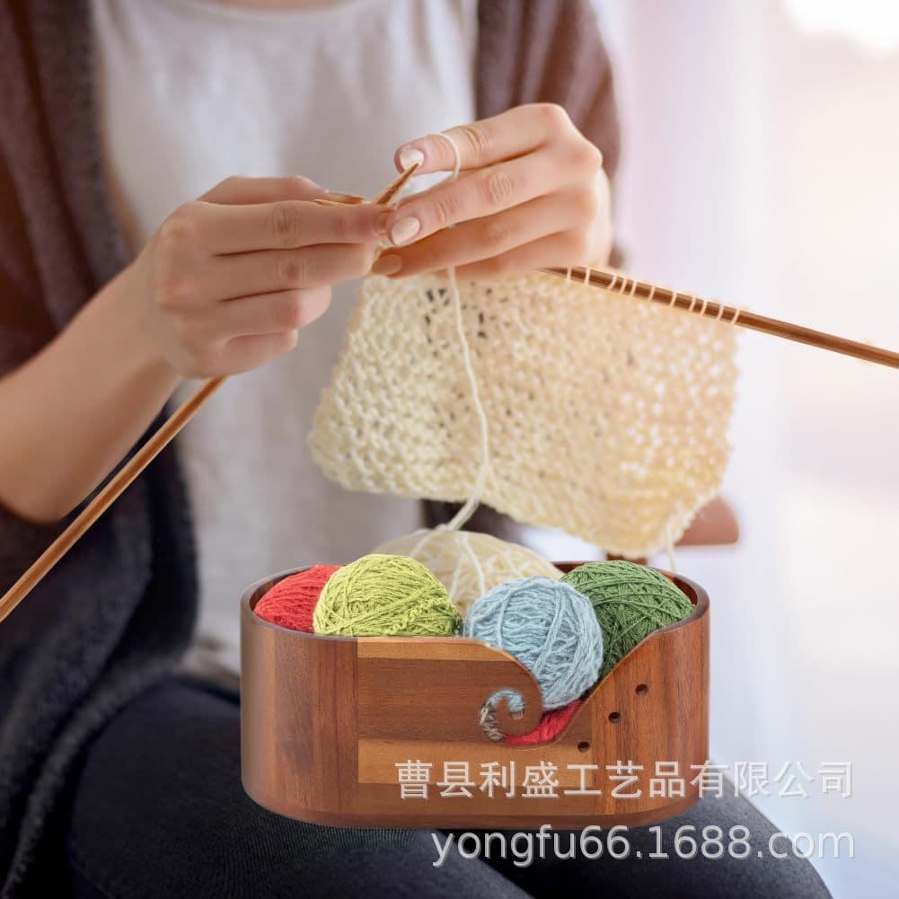 Wooden Oval Yarn Bowl Crochet Yarn Holder Yarn Ball Storage Bowl Solid Wood Knitting Tool Yarn Bowl