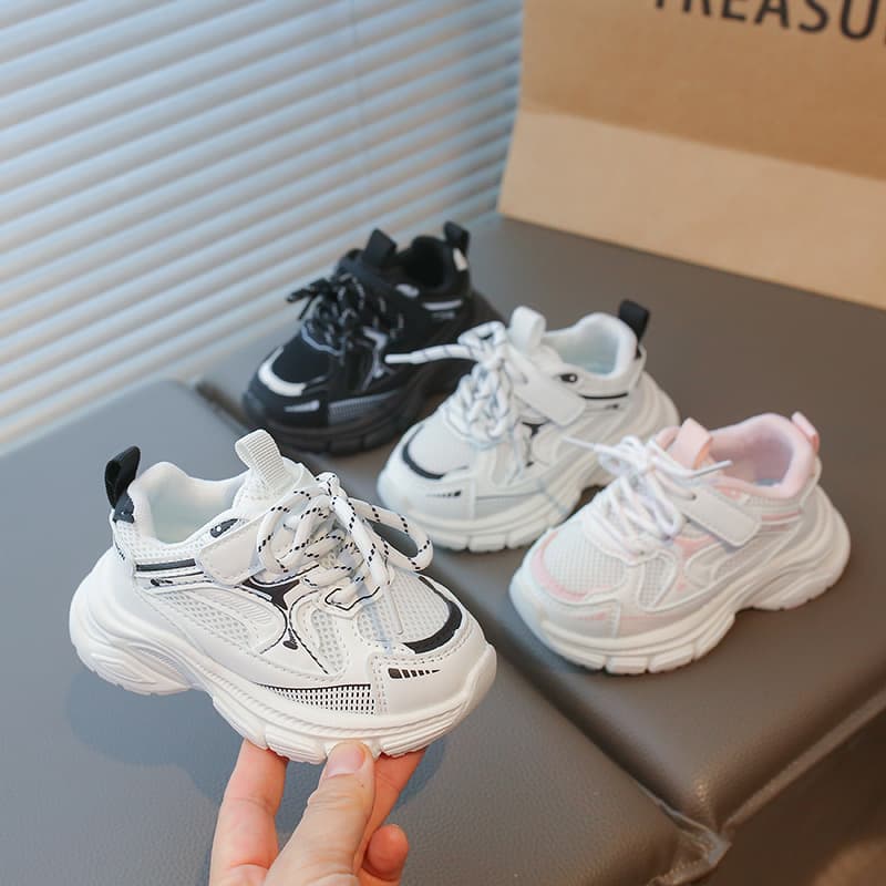 2026 Spring New Kids White Dad Sneakers Mesh Breathable Versatile Boys and Girls Casual Sports Shoes Trendy Wholesale