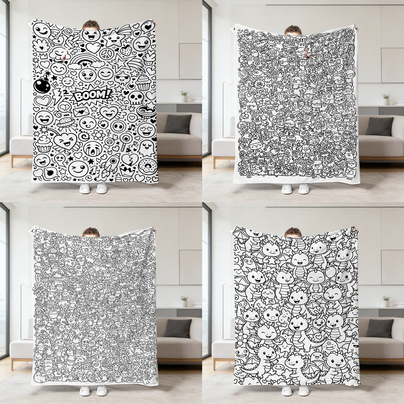 Cross-border wholesale cartoon animation white-backed painting blanket DIY Coloring Blanke handmade color painting blanket