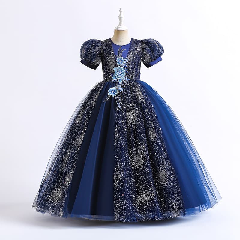 European and American hot selling girls puff sleeve embroidered wedding dress princess dress flower girl fluffy host performance dress
