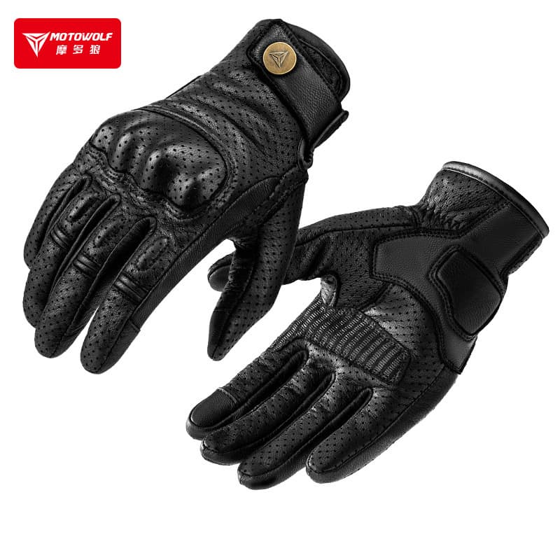 Motorcycle Summer Breathable Anti-Fall Genuine Leather Gloves Comfortable Abrasion Resistant Half Finger Gloves Touchscreen Full Finger Gloves