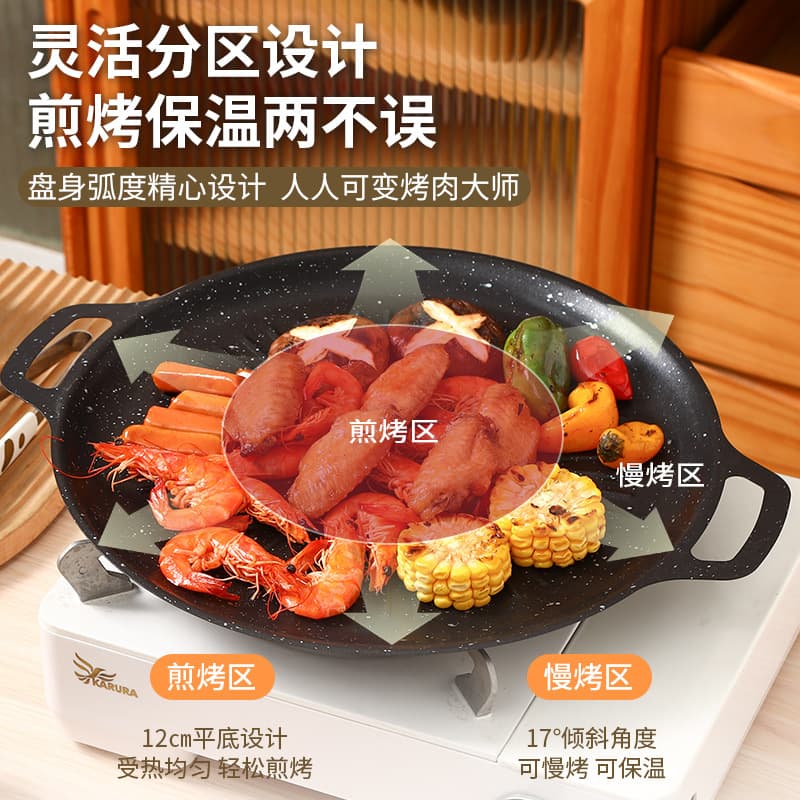 Factory Direct Home BBQ Pan Korean Non-Stick Grill Pan Round Portable Stove Granite Outdoor Camping Grill Pan