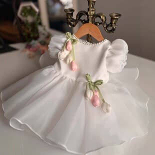 Girls Dress AliExpress White Tulip Princess Dress New Puff Sleeve Birthday Tutu Dress Flower Girl Performance Dress