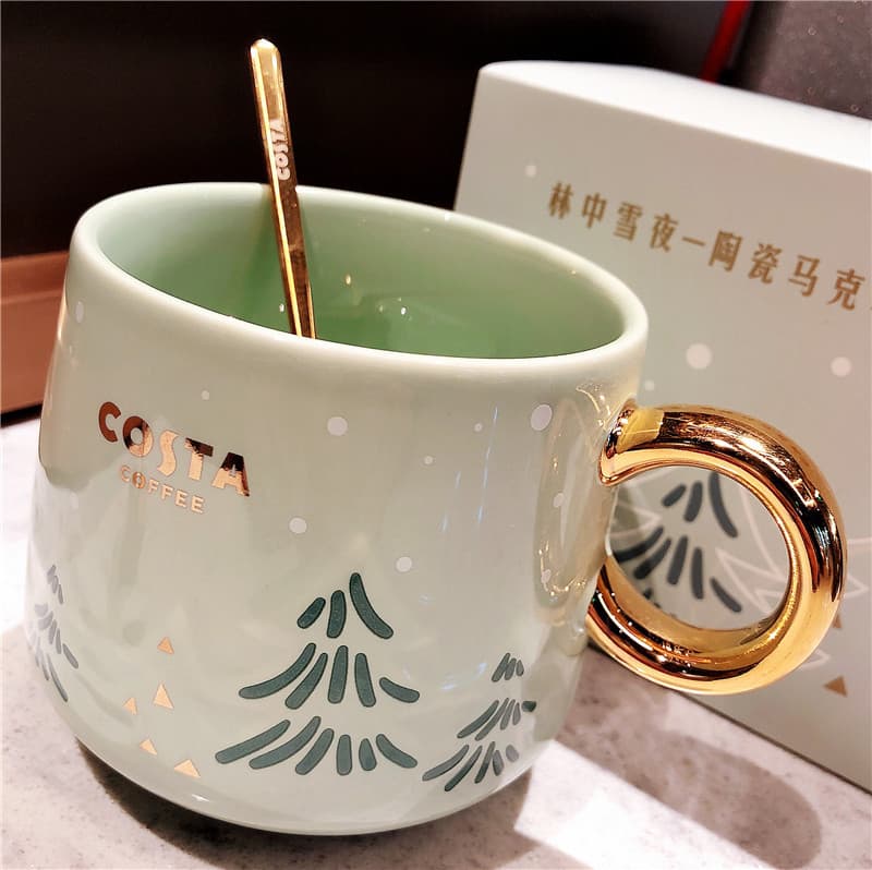 Dropshipping Linzhong Xueyue Mug Light Luxury Handle Ceramic Cup Gift Box Set Cute Men and Women Coffee Japanese Style