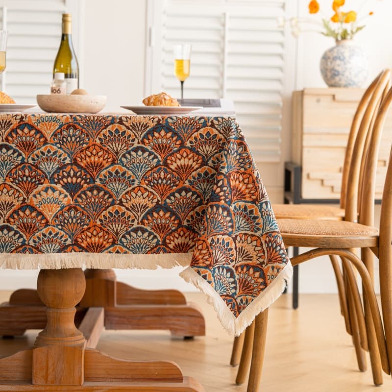 Thickened Ethnic Style Cotton Linen Tablecloth Bohemian Jacquard Woven Rectangular Fringe Table Cover