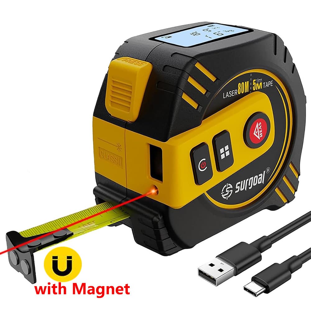 Cross-border 2-in-1 Infrared Laser Distance Meter Rechargeable 80m 40m+5m Tape Measure Distance Meter