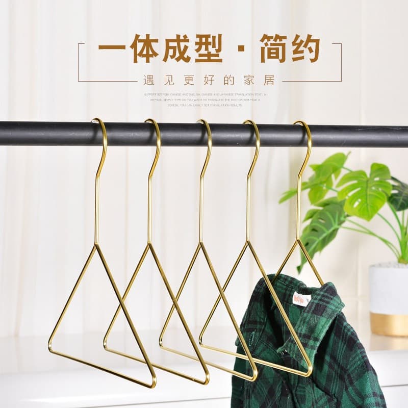 Kids Clothes Hanger Nordic Style Gold Triangle Metal Hanger with Long Hook for Clothing Store Children's Apparel
