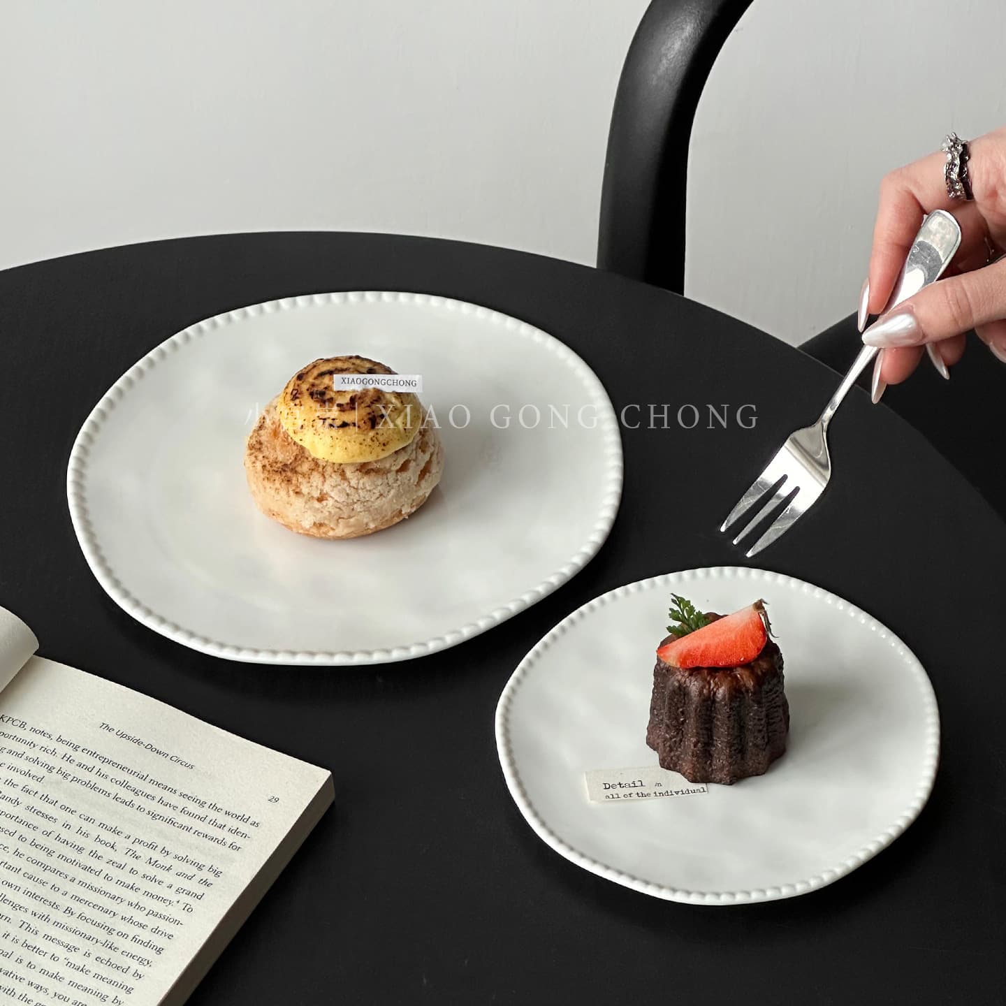 High-end bead edge plate ceramic snack plate fruit plate Western steak dinner plate fruit dessert cake plate flat plate