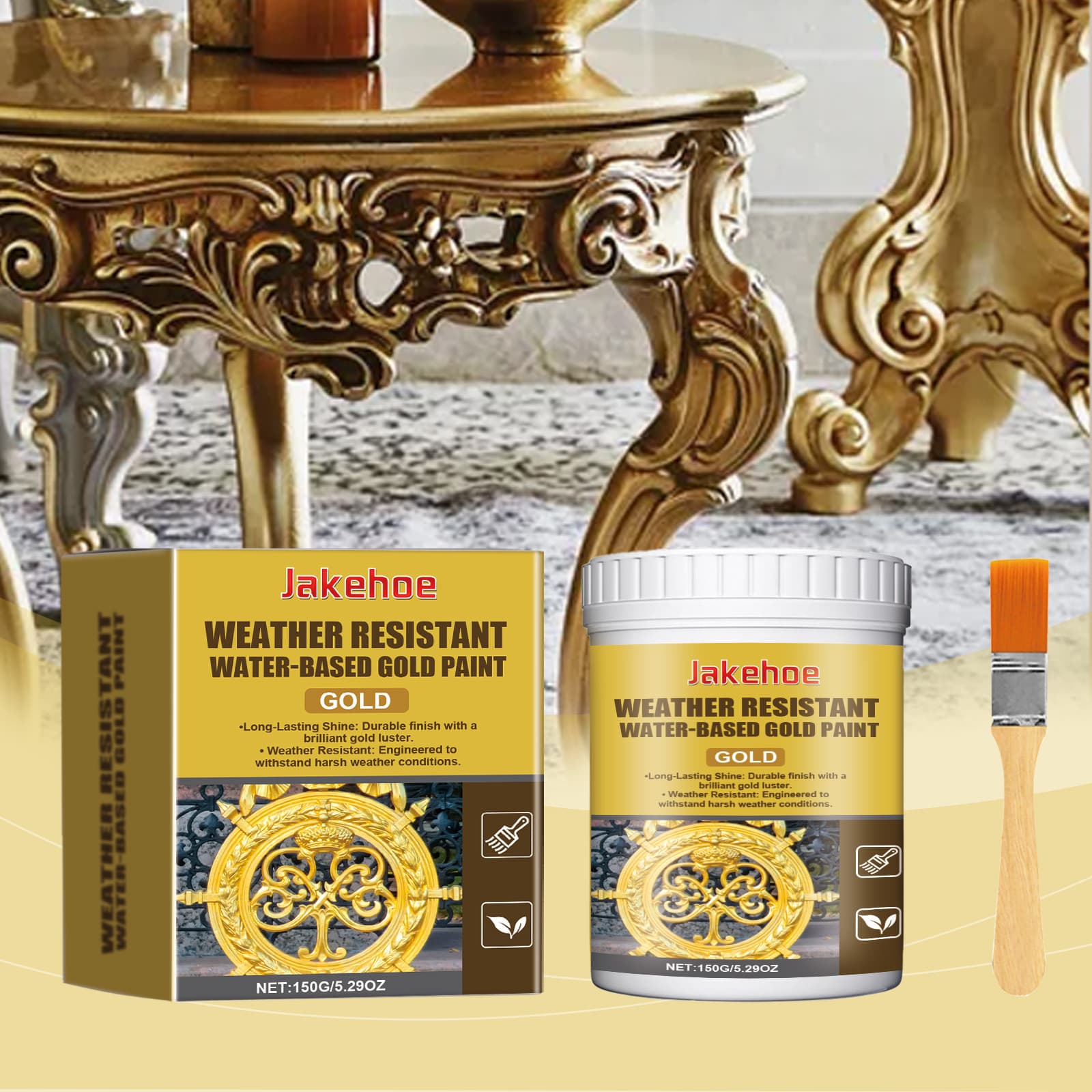 JAKEHOE Weather-resistant Water-based Gold Paint, Metal Paint, Weather-resistant Water-based Roman Column Decorative Gold Paint, Outdoor Gold Leaf Paint