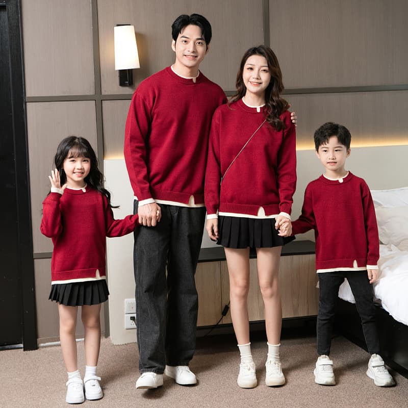 Autumn and Winter Family Matching Thickened Sweater with Double Collar for Parents and Children, Family of Three or Four, Mother and Child