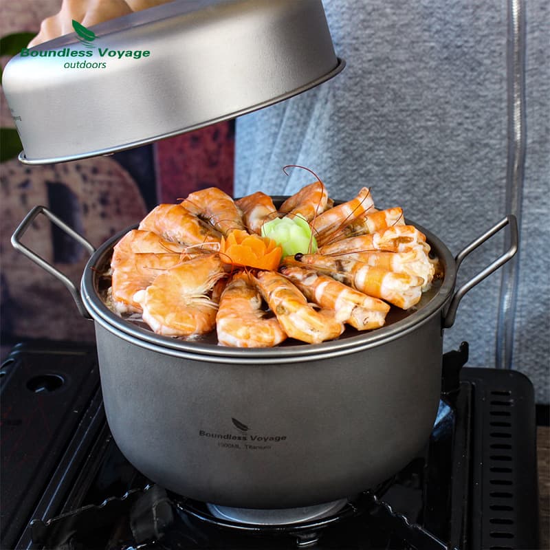 Biwei Pure Titanium Pot Steamer Outdoor Camping Portable Cookware Frying Pan Set Large Capacity Soup Pot Hot Pot