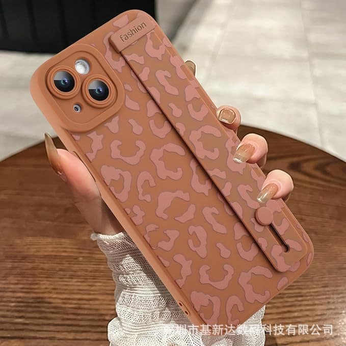 Leopard Print Phone Case for iPhone 15, iPhone 14 Pro Wrist Strap, 11 Pro Max Stand, 16/13 Protective Cover