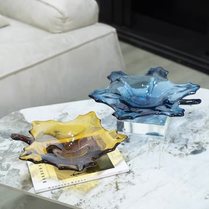 Art Glass Leaf Fruit Plate Modern Minimalist Living Room Coffee Table Snack Plate Dessert Plate Showroom Soft Furnishing Platter