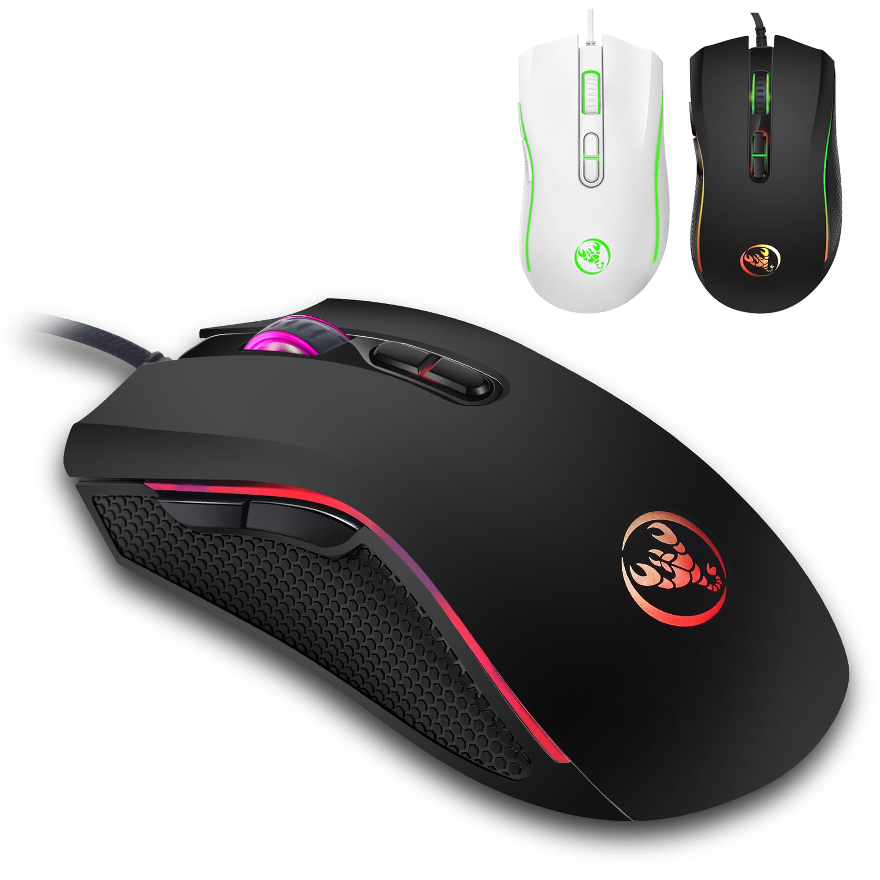 A869 HXSJ Colorful Glowing Gaming Mouse, Wired Esports Mouse with 4 Adjustable DPI Levels up to 3200 DPI