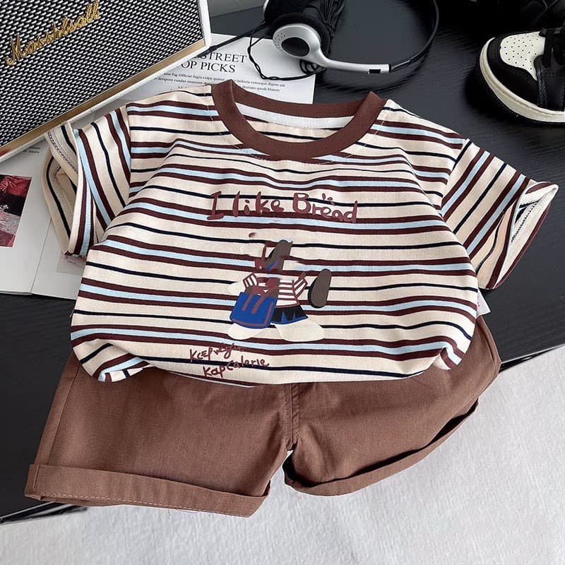 Boys Summer Striped Set 2026 New Cartoon Short Sleeve Shorts Two-Piece Casual Baby Clothing