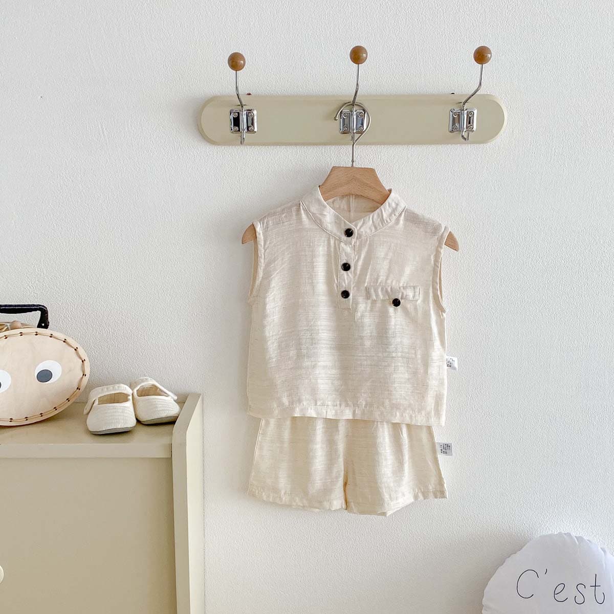 Children's summer suit, Korean simple style, thin sleeveless tops and shorts for infants and young children, two-piece set of clothes for boys and girls