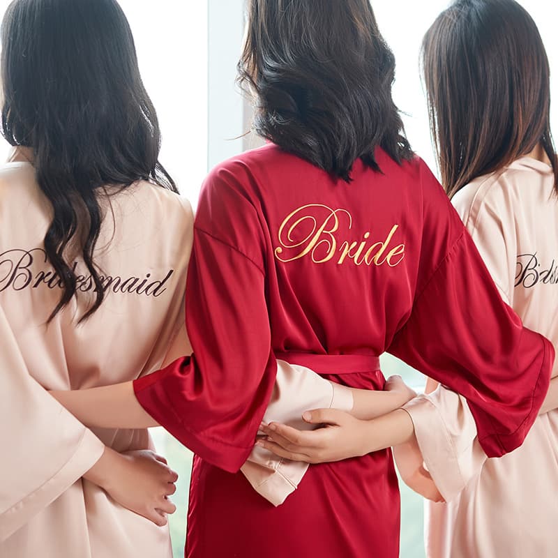 Satin Robe for Women Cross-Border Embroidered Pajamas Bridesmaid Pajamas Wedding Makeup Bride Morning Robe
