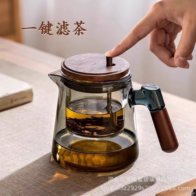 ◈2025 New Tea-Water Separation Floating Tea Cup with All-Glass Inner Pot, Fifth-Generation Press-Type Floating Teapot
