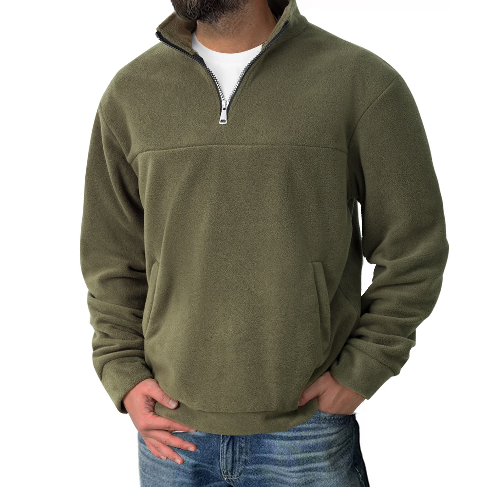 Cross-border autumn and winter new men's velvet stand-up sweatshirt half-zip long-sleeved large size cross-border casual men's sweatshirt