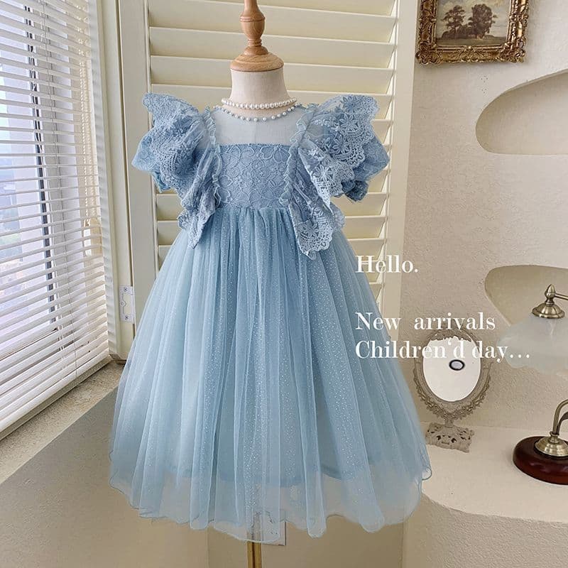 Girls' Summer Dress New Korean Style Baby Lace Princess Dress Fashionable Children's Gown