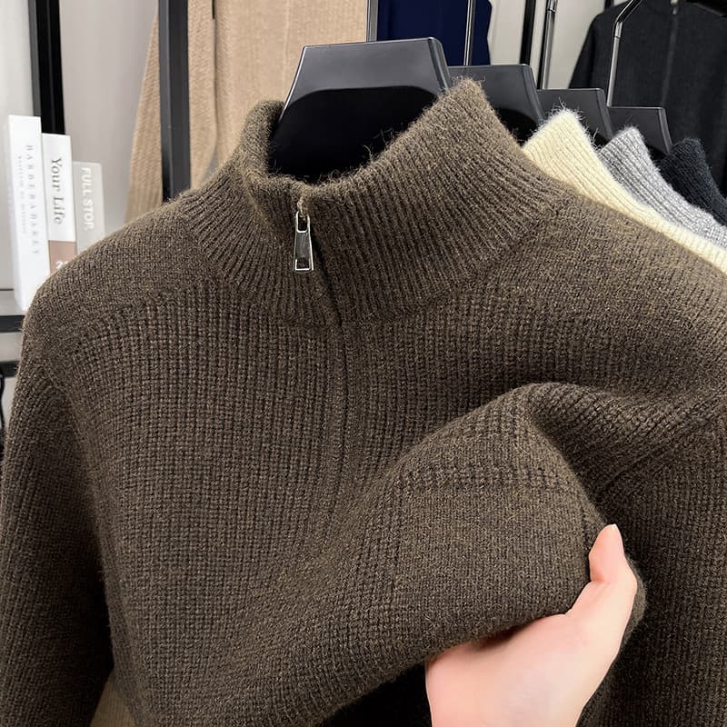 Stand Collar Half-Zip Cold-Resistant Long-Sleeve Sweater Men's Autumn Winter New Thick Simple Fashion Luxury Custom Men's Sweater