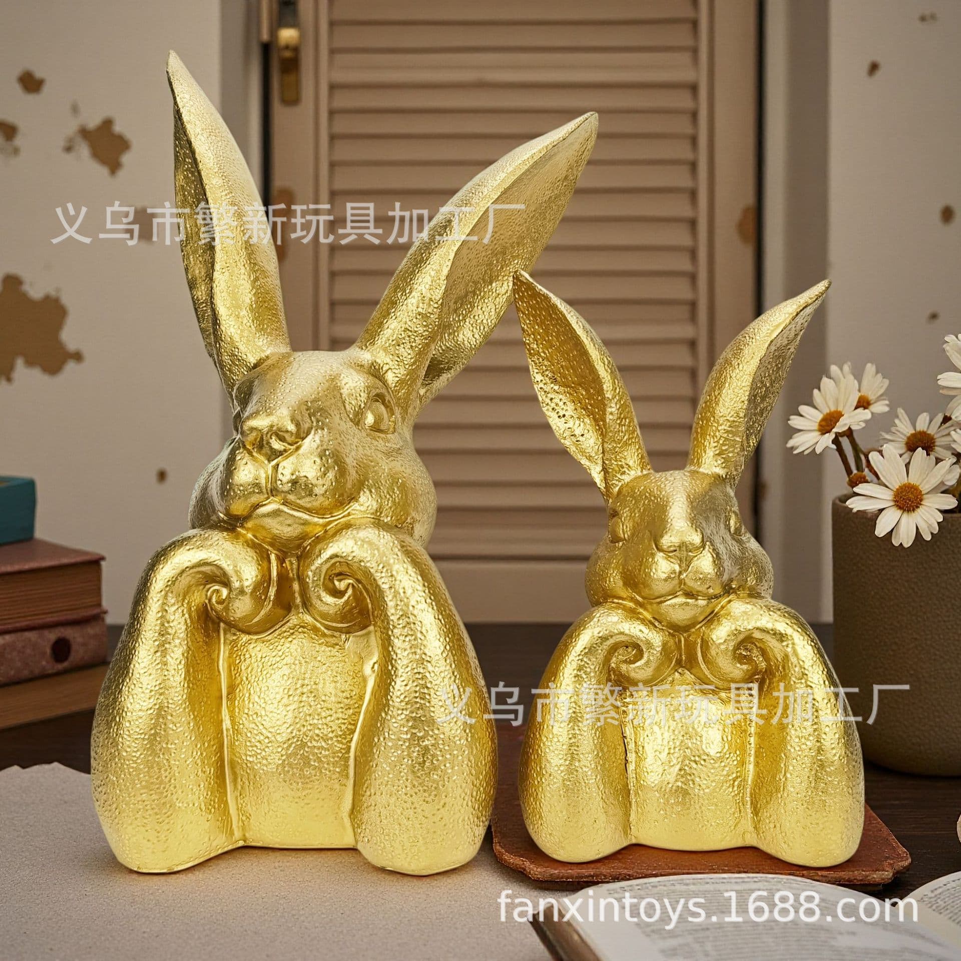 New Gold Rabbit Decoration Rabbit Statue Thinker Rabbit Desktop Ornament Home Dining Table Decoration