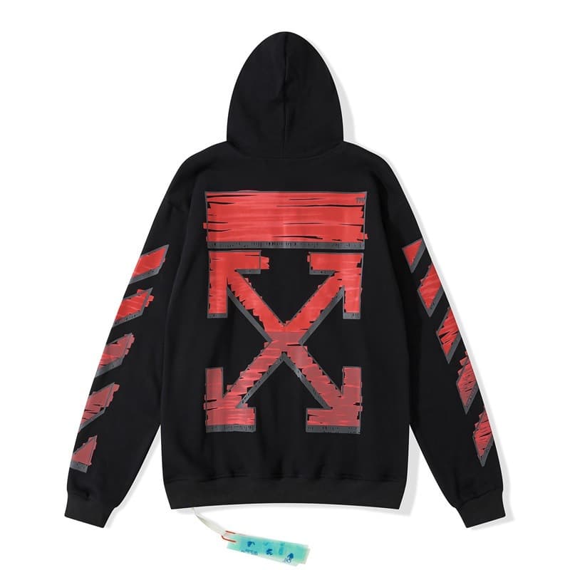 Cross-border Export Off-White Hoodie Trendy Brand Classic Pink Peach Blossom Hooded Pullover White Long Sleeve Fleece Jacket