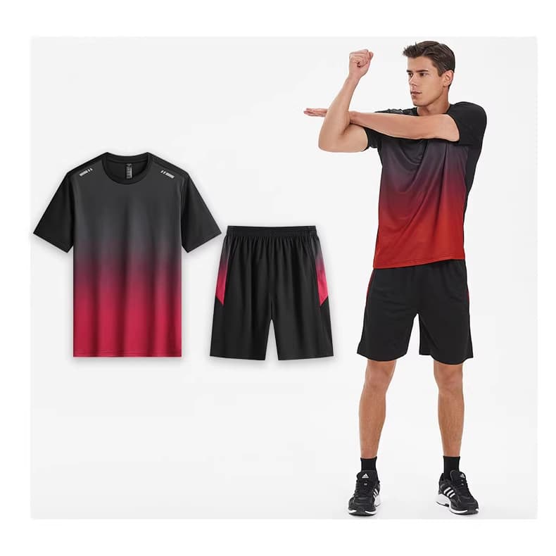 Trendy brand men's ice silk thin summer quick-drying sportswear suit short-sleeved and shorts complete set loose casual cross