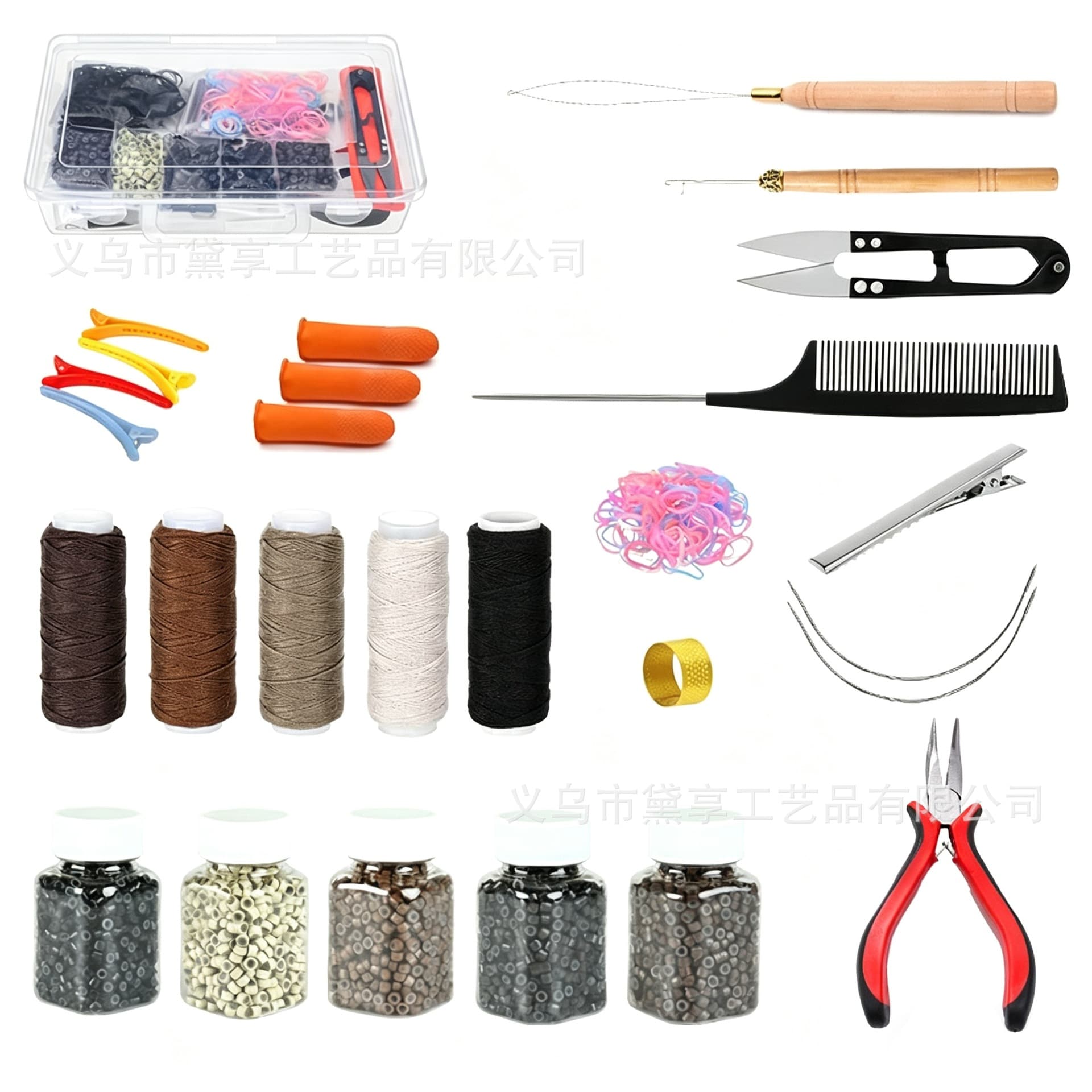 Cross-border Hair Extension Tool Kit Box Set Pliers Hair Loop Tool Set Portable Plastic Box Combination Pack Factory Direct