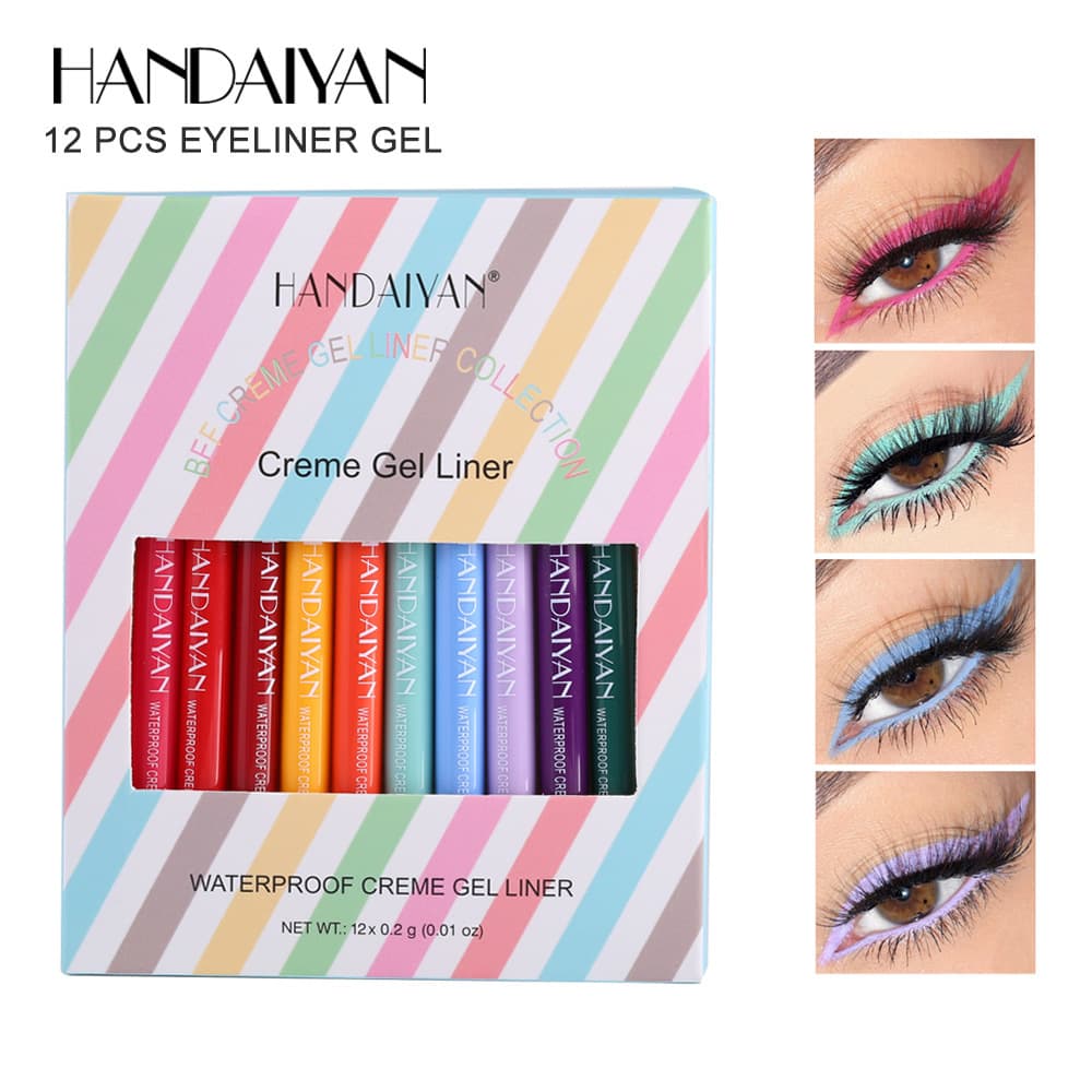 Cross-border 12-piece color eyeliner set HANDAIYAN quick-drying matte ultra-fine non-smudge eyeliner gel pen