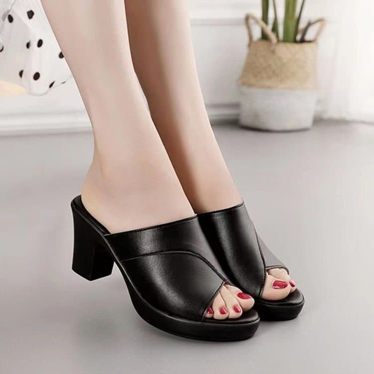 High Heel Sandals Women Summer Fashion Versatile 2026 New Chunky Heel Soft Leather Soft Sole Non-slip Thick Platform Peep Toe Sandals Women