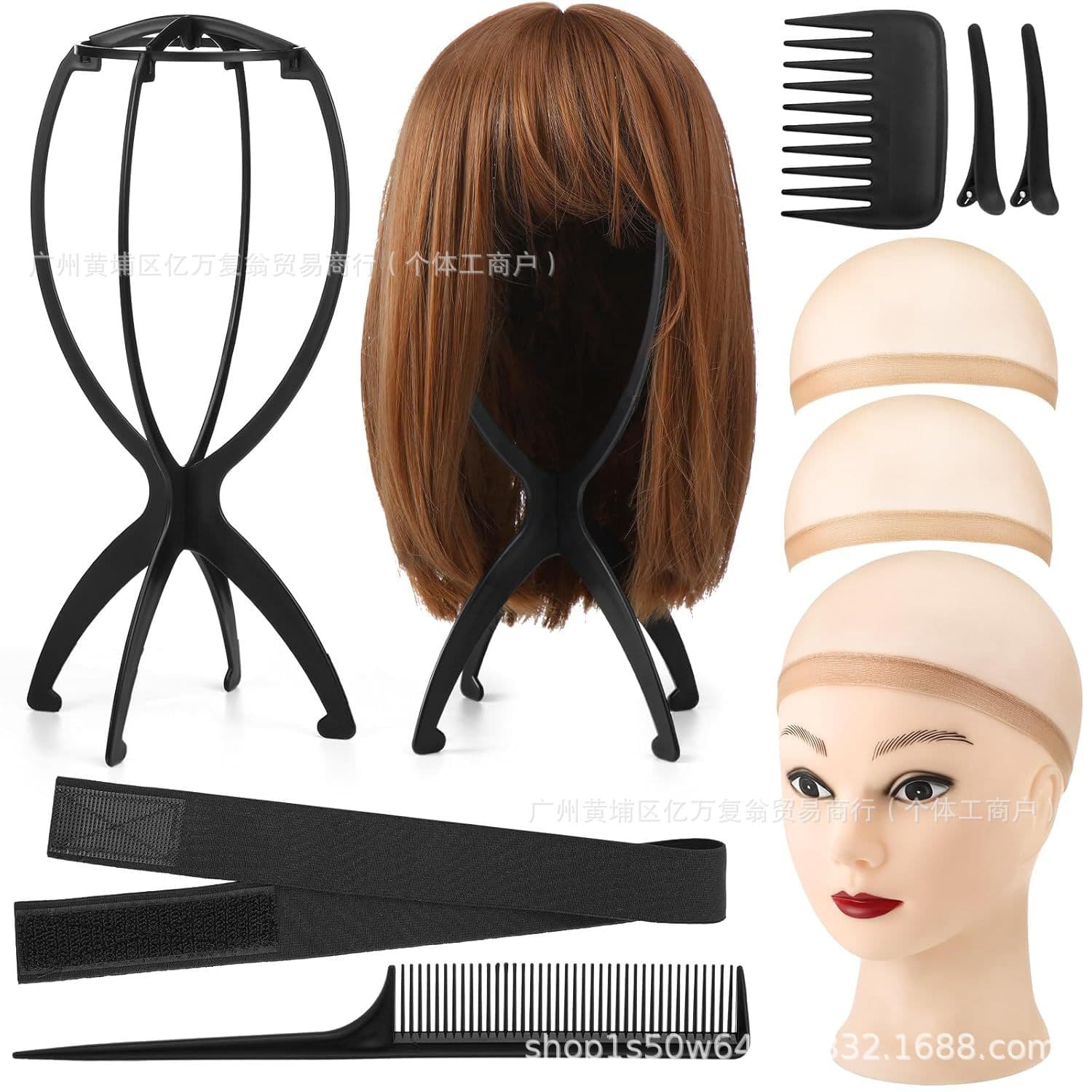9 Pack Set 2 Wig Head Stand with 2 PCS Wig Brush Wig Care Set
