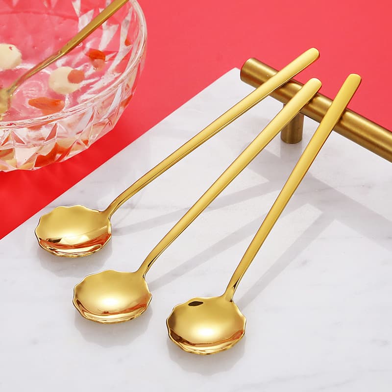 Creative Korean-Style Dessert Spoon Coffee Spoon 304 Stainless Steel Bird's Nest Spoon Gold Stirring Round Spoon Mug Spoon