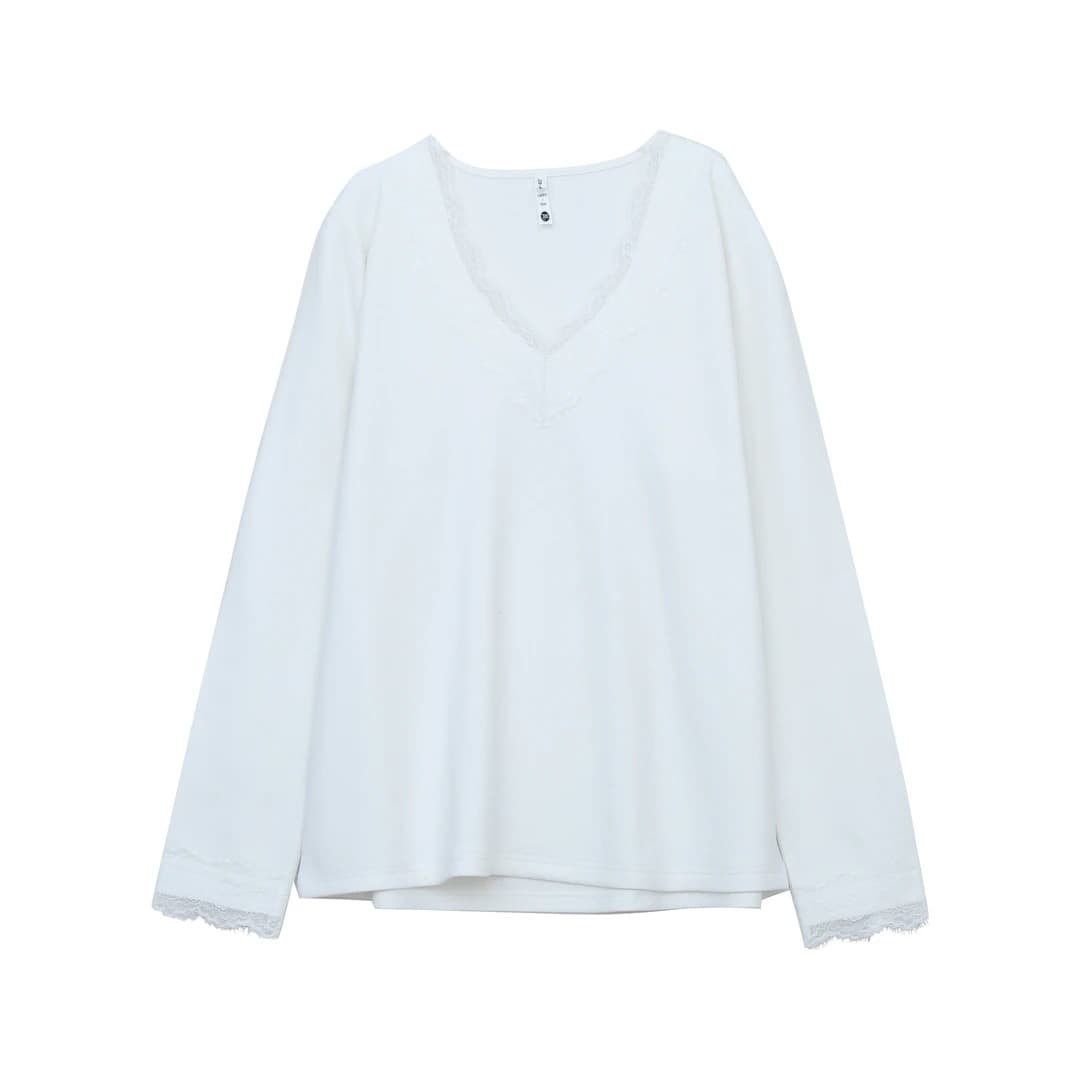 W1448 Xuanchen plus size winter new product plus fat and fleshy girls' bottoming shirt V-neck long-sleeved lace inner T-shirt for women