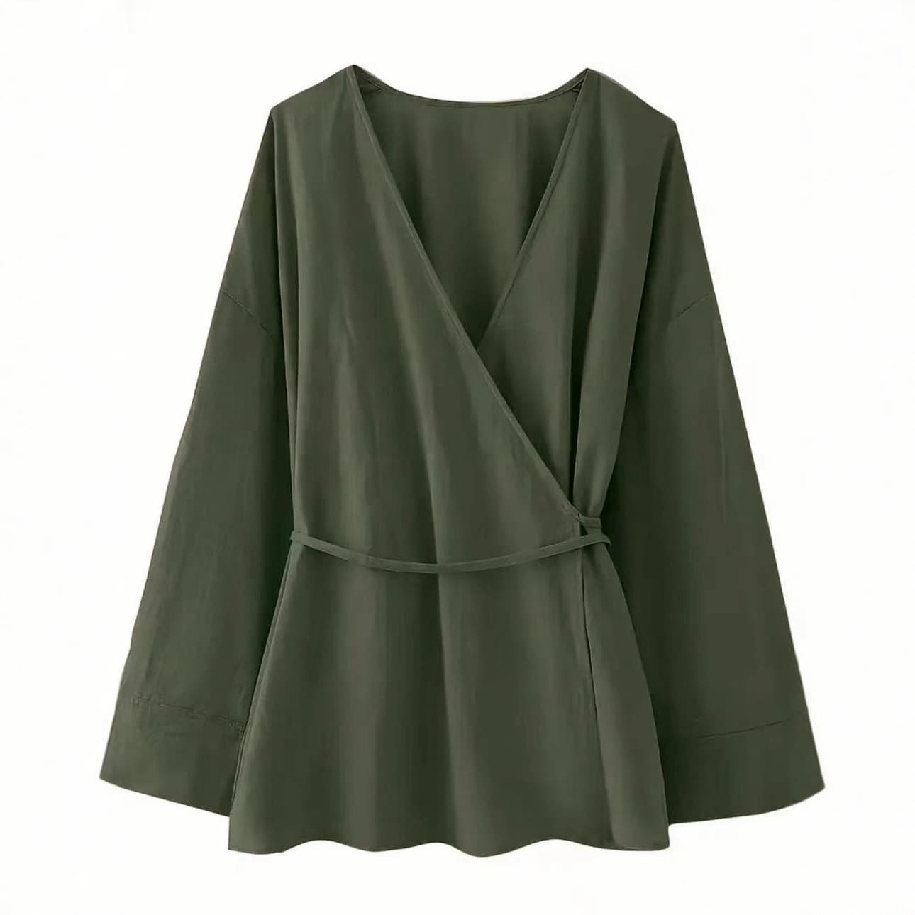 New Stylish Tie-Front Blouse Long Sleeve European American Fashion Cross-Border
