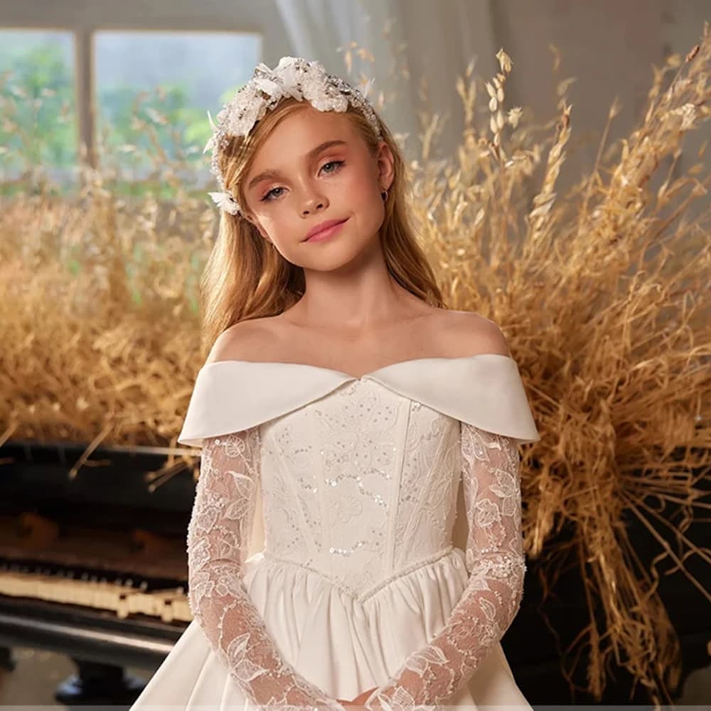 White Kids Princess Dress for Girls, Children's Wedding Gown, Tulle Ball Gown, Sleeveless Party Dress for Amazon and AliExpress Export