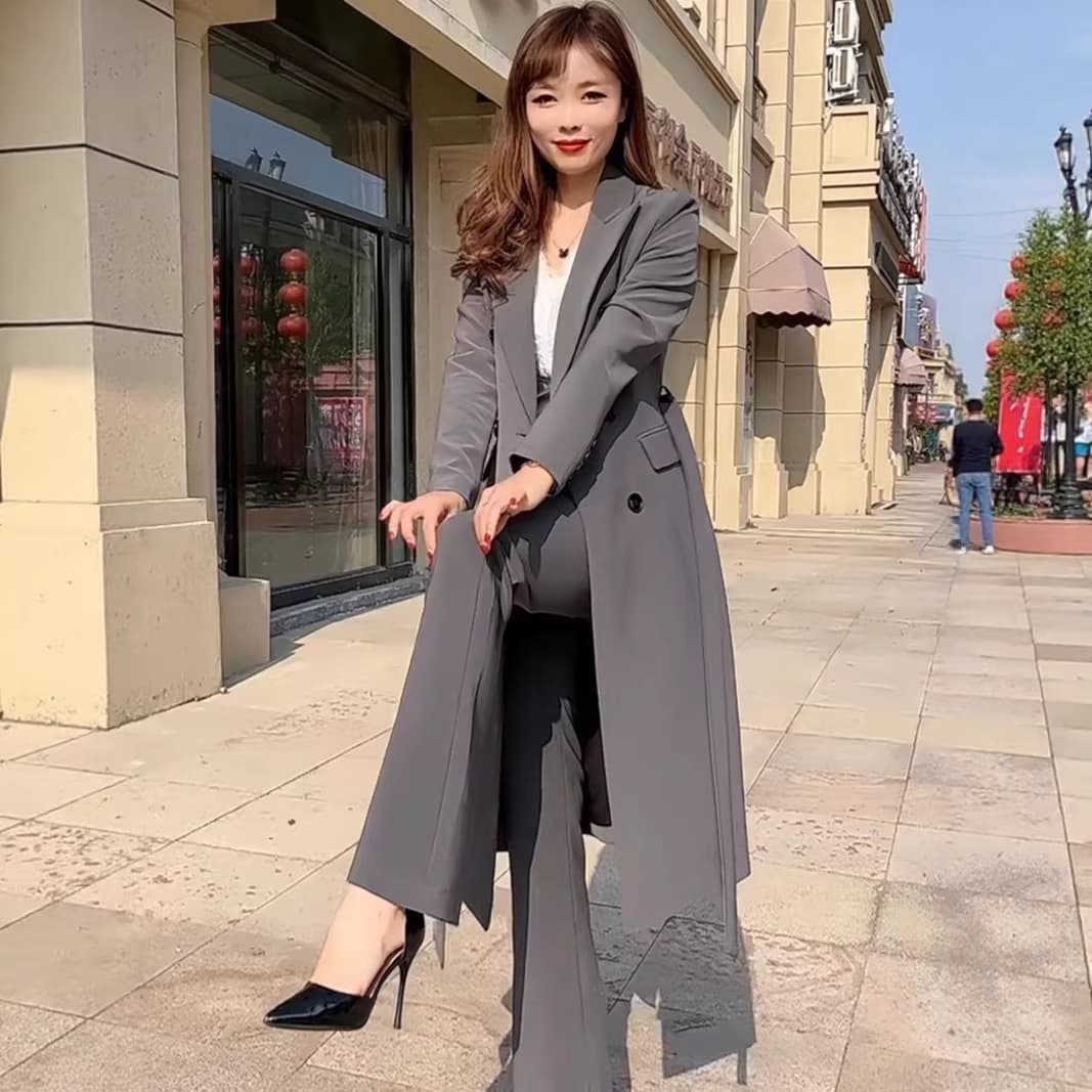 3012 plus size women's Hepburn windbreaker blazer for fat mm women waist long temperament coat Korean version slim