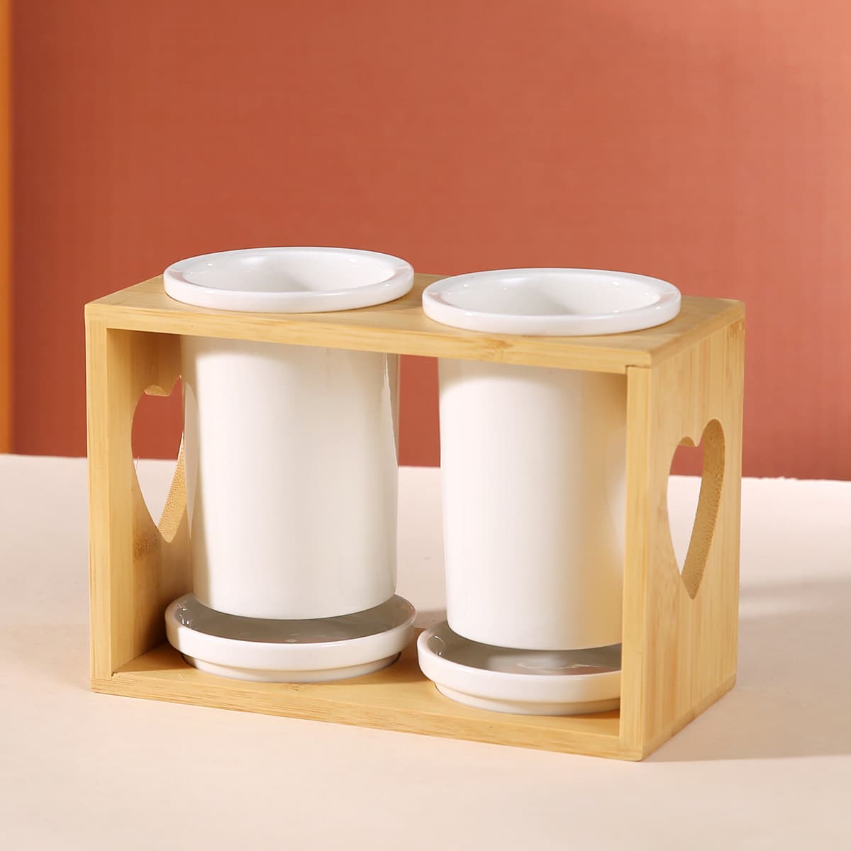 Pure White Double-tube Drainage Chopstick Holder, Home Utensil Stand with Printable Logo