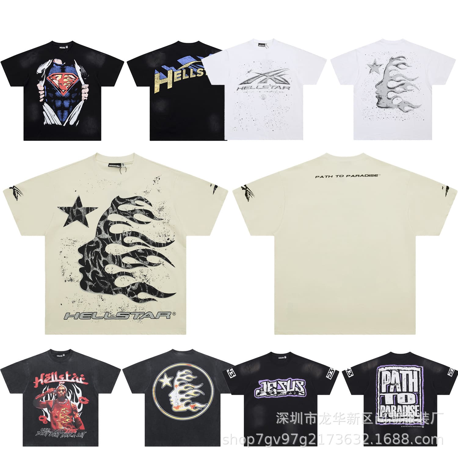 American streetwear brand Hellstar in stock cross-border pure cotton crew neck short sleeve T-shirt for men and women with letter logo print pure cotton tee