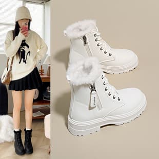 Snow Boots Women's 2025 New Boots Fleece-Lined Shoes Thick Cotton Shoes Winter Winter Style Autumn Winter Thick Sole Martin Boots