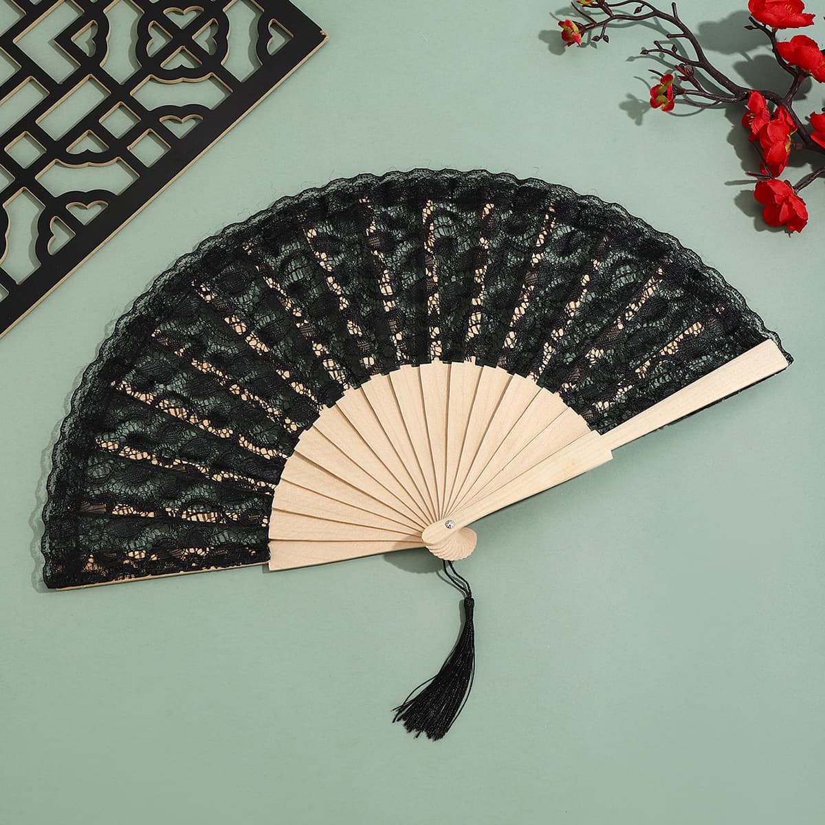 New Exquisite Hollow Lace Folding Fan, Dance Fan, Classical Lace Small Lace Fan