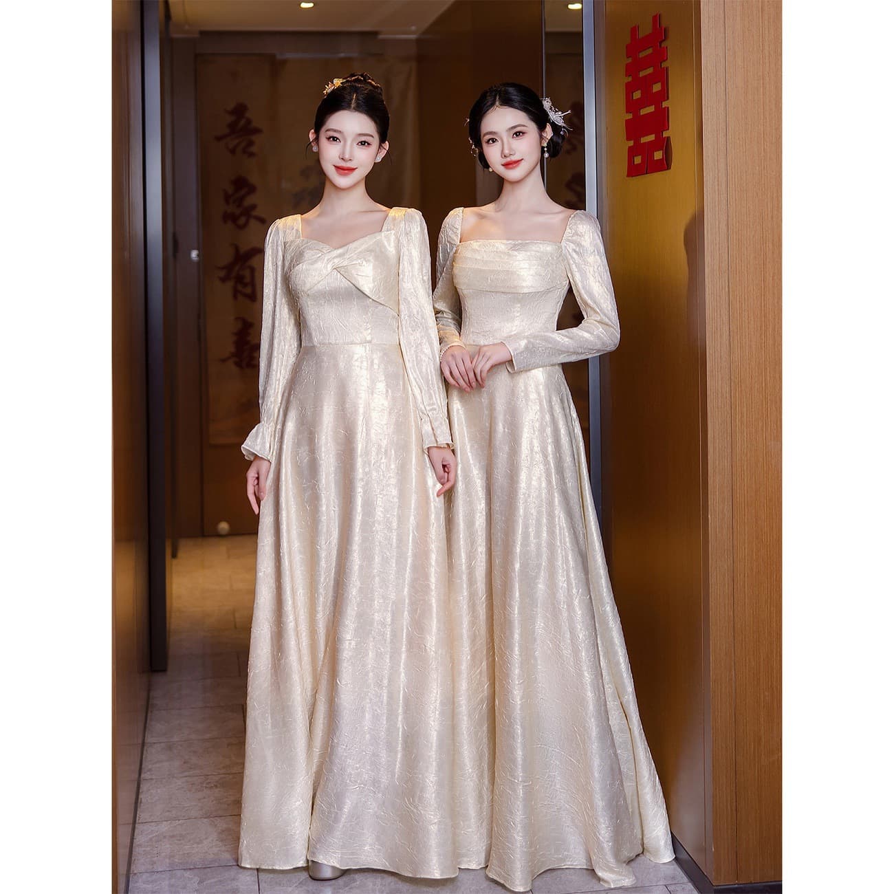 Bridesmaid dress winter long-sleeved dress for women beautiful daily wearable wedding sister dress small high-end niche