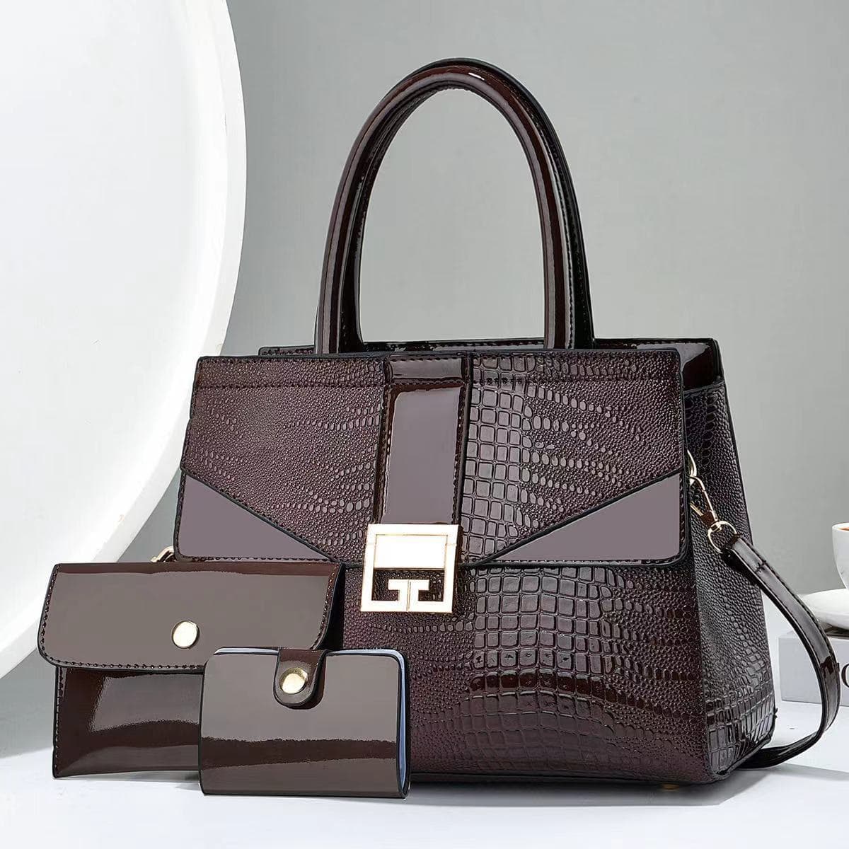 Stone pattern handbag, mother-in-law bag, three-piece set, elegant and stylish women's bag, shoulder bag, cross-border foreign trade bags