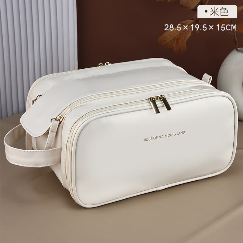 Double Zipper Portable Handheld Makeup Bag Premium High-Appearance Cosmetic Storage Bag New PU Three-Layer Travel