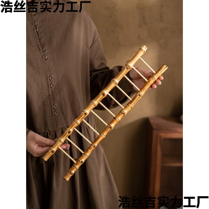 Bamboo whip-inspired tea cup drying rack, tea set organizer, cup draining stand, new home decoration "Step-by-Step Ascending Bamboo Ladder" ornament