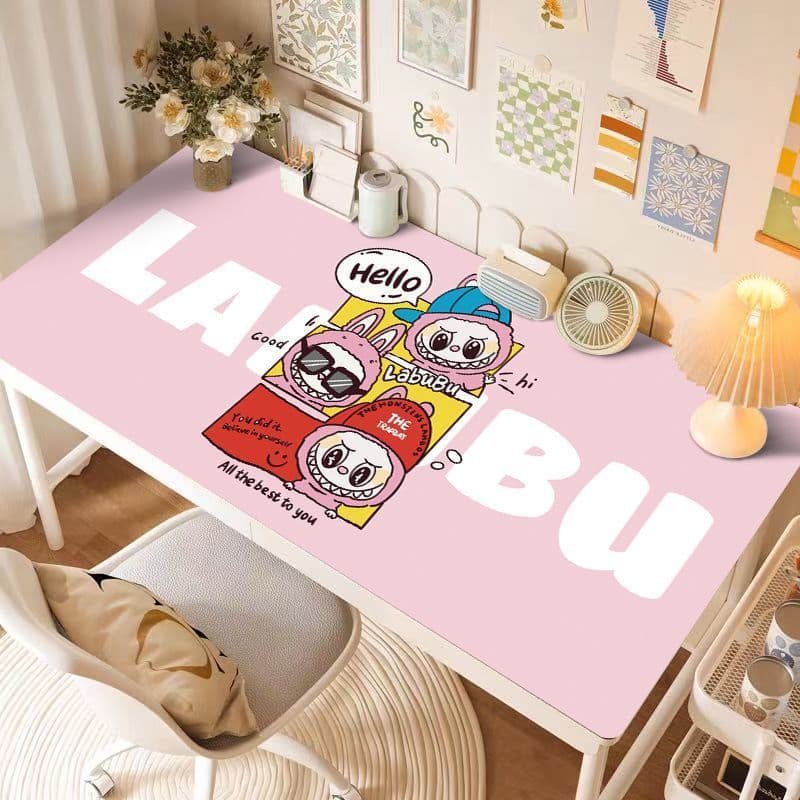 Labubu Cartoon Computer Desktop Leather Mat for Boys and Girls Oversized Keyboard Mat for Students to Learn Writing Desk Mat