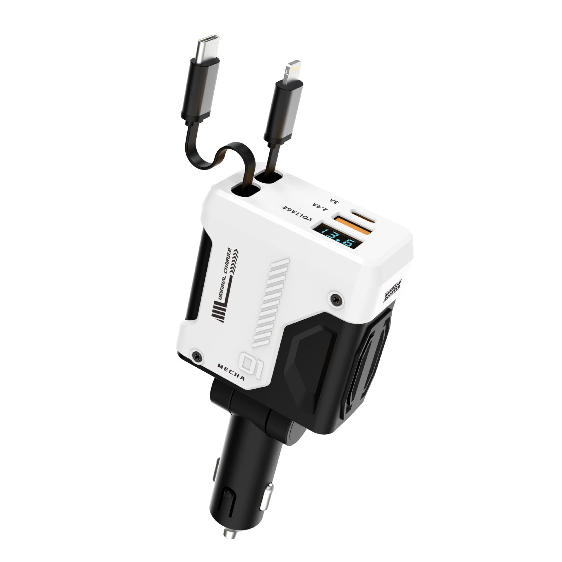120W Super Fast Car Charger 4-in-1 with Retractable Cable Universal Car Accessory