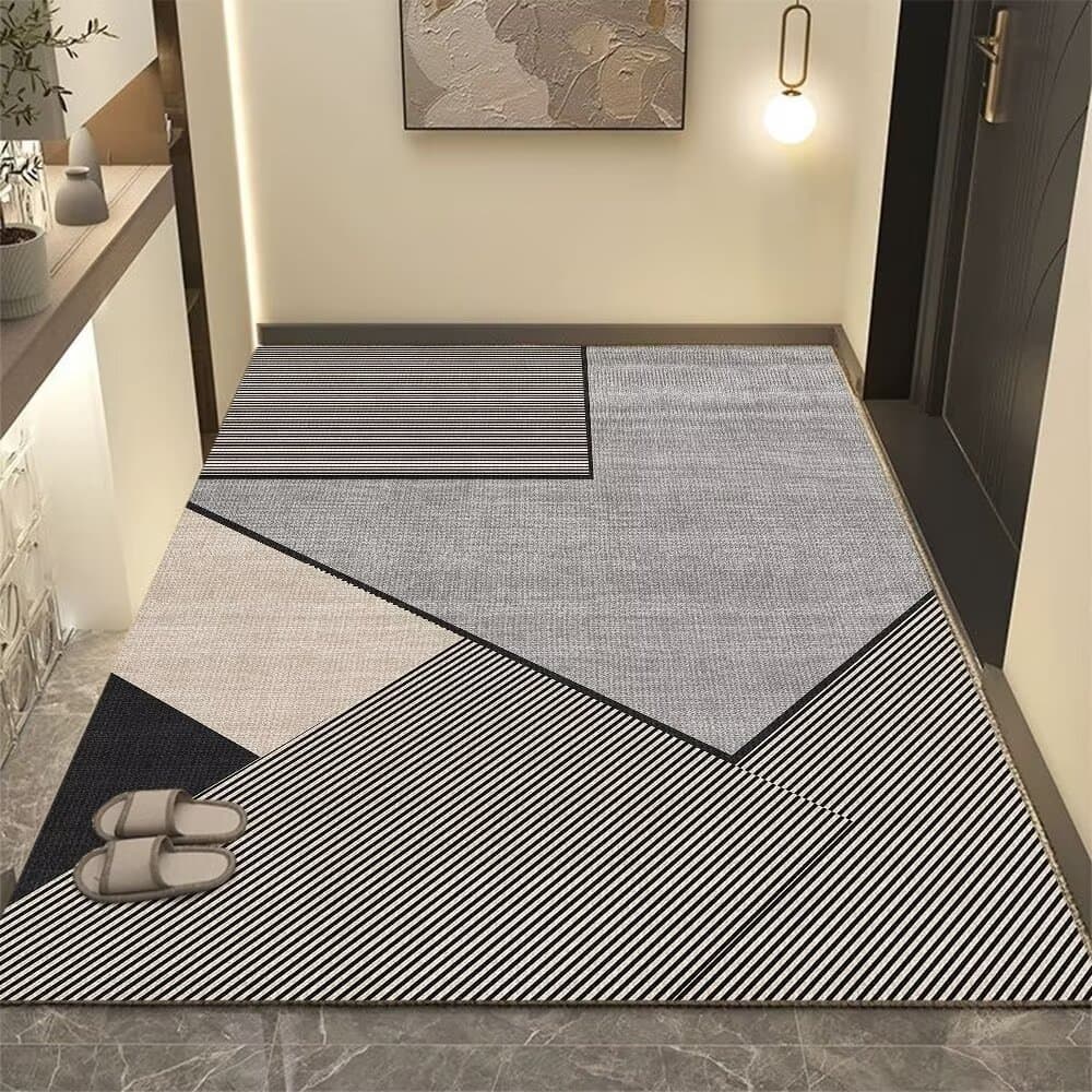 Modern Light Luxury Gray Loop Pile Printed Thickened Entryway Rug, Doormat, Durable and Stain-Resistant Home Mat
