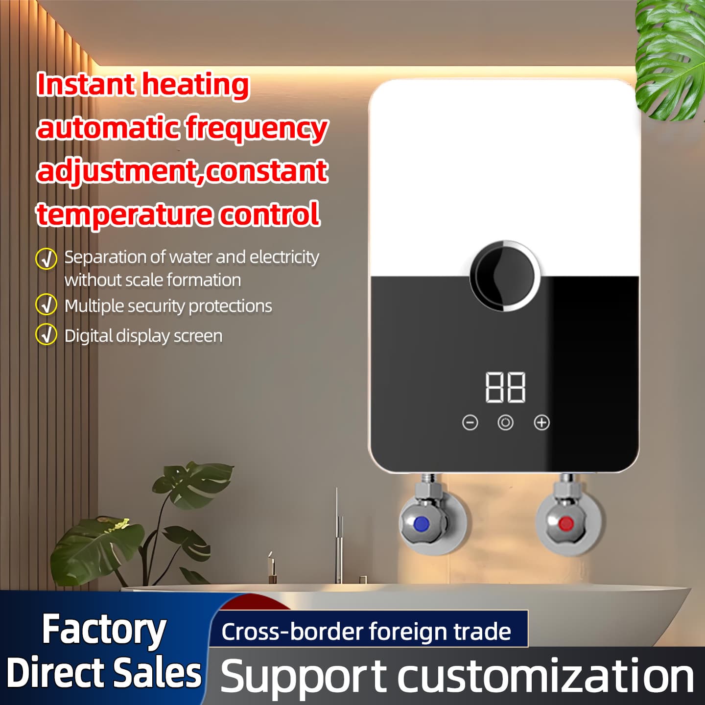 Cross-border Digital Display Instant Electric Water Heater Small Household Bathroom Fast Heating Shower Mini Kitchen Treasure Foreign Trade Wholesale